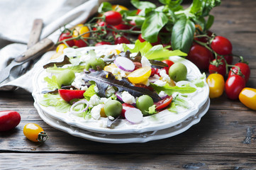 Healthy greek salad with feta and olive