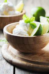 Ice cream with fresh berry and mint