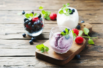 Ice cream with fresh berry and mint