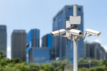 CCTV pillar with the building in the city background used for se