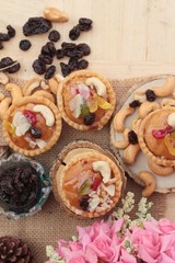 Mini almond nuts,fruit tart is delicious.