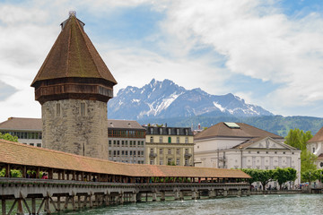 Chapel bridge over the Reuss river in Luzern, Switzerland