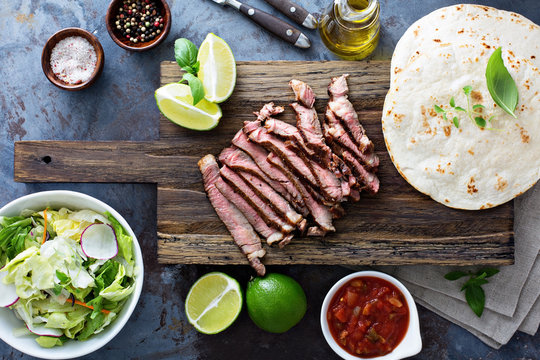 Cooking Steak Tacos With Sliced Meet