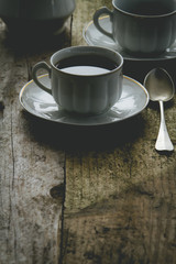 Black coffee on rustic table