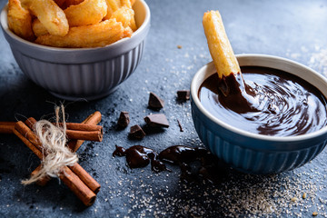 Traditional Churros with chocolate dipping sauce