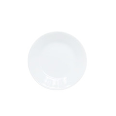 Closeup white ceramic dish in top view isolated on white background with clipping path