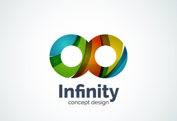 Abstract business company infinity logo template, loops or eight number concept - geometric minimal style, created with overlapping curve elements and waves. Corporate identity emblem