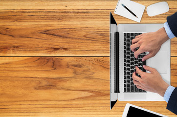 Fototapeta premium Top view office desks.