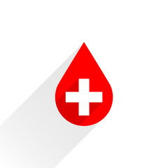 Donate drop blood red sign with cross and shadow