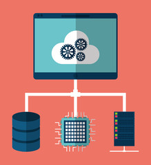 Computer gear data center web hosting cloud computing icon. Flat and Colorfull illustration. Vector graphic