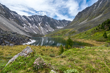 Beautiful mountain lake in Tunka range