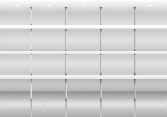 White shelves for the store or supermarket goods with chrome studs. Vector graphics