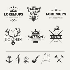 Hipster labels set with deer and antlers