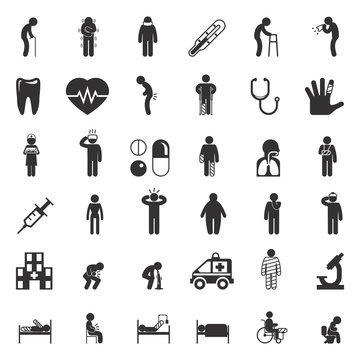 Sick and medical icons. People health care