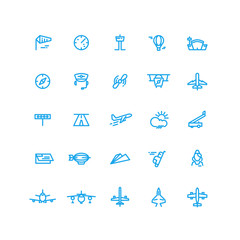 Aviation and airport line vector icons set