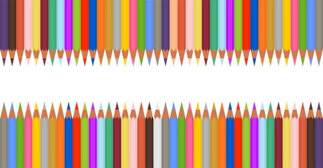 Obraz premium Set of colored crayons in a row next to each other up and down. Sharp wooden pencils