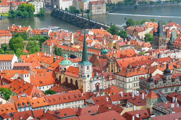 Naklejka na ściany i meble View of Prague city and Charles bridge