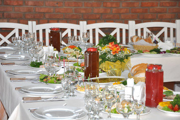 dishes and food on the served table