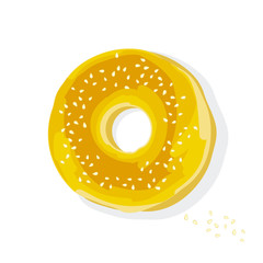 fast food bagel with seed flat style poster on white background.