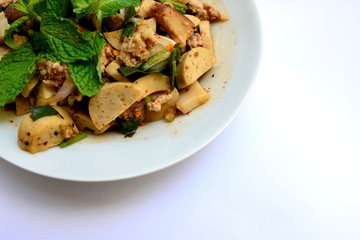 Spicy minced pork and preserved pork sausage salad