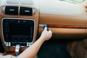 Girl hand open car box