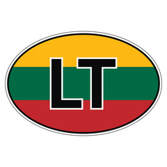 Sticker on car, flag of Lithuania with the inscription LT vector for print or website design for language buttons