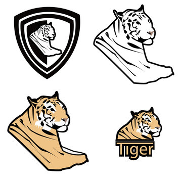 Tiger face logo emblem template mascot symbol for business or shirt design. Vector Vintage Design Element.