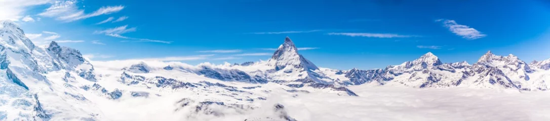 Foto op Plexiglas Matterhorn Matterhorn en sneeuw bergen panorama uitzicht op Gornergrat, Zwitserland