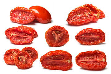 Set of plain and oiled sundried tomatoes, paths - obrazy, fototapety, plakaty