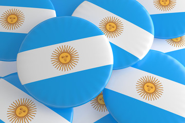 Pile of Argentina Flag Badges, 3d illustration