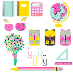 School supplies vector clip art stationery objects.