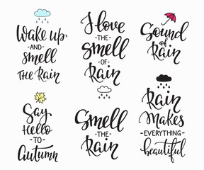 Rain Autumn Days quotes typography set