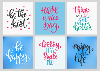 Lettering postcard quotes set