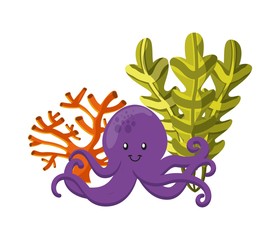 octopus, coral and algae icon. Sea life design. Vector graphic