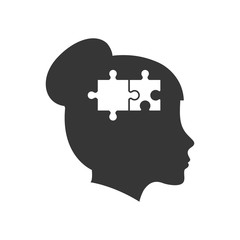 brain female puzzle head silhouette idea icon. Isolated and flat illustration. Vector graphic