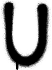 sprayed U font graffiti with leak in black over white