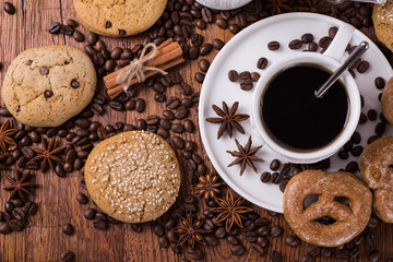 lack coffee on a wooden background
