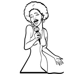 vector illustration of a singing  woman . karaoke party . copy space
