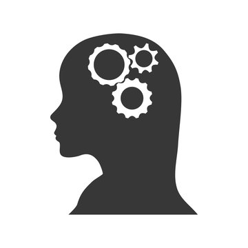 Brain Female Gears Head Silhouette Idea Icon. Isolated And Flat Illustration. Vector Graphic