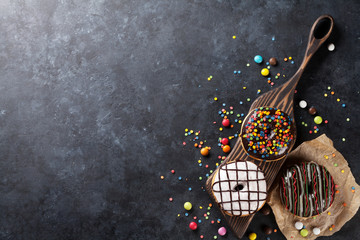 Colorful donuts and candies