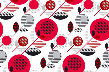 red and black 60s floral retro pattern. geometry decorative styl