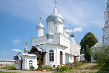 The chapel is "Pillar" and Cathedral of the great Martyr Nikita in monastery, sunny summer day. Pereslavl-Zalessky, Russia