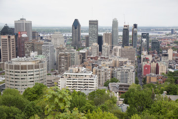 Fototapeta na wymiar View of downtown Montreal from the top of Mont Royal Park.