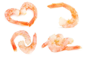 Fresh boiled shrimps isolated on a white, collage