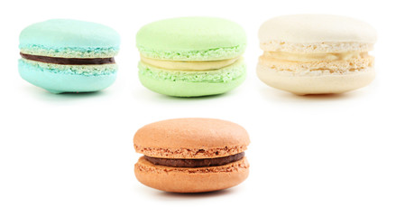 Tasty macarons isolated on a white, collage