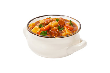 Beef Stew Isolated on white. Selective focus.