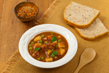 Homemade Slow Cooker Beef Stew. Selective focus.