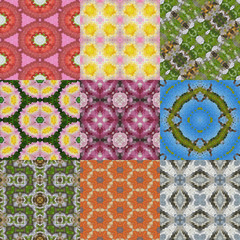Set of glass mosaic kaleidoscopic seamless generated textures
