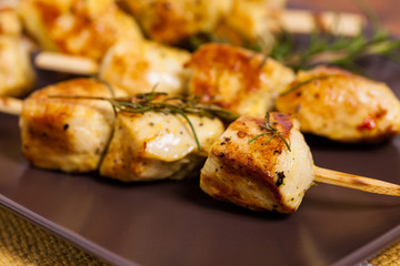 Chicken Kebab or Kabob Skewers. Selective focus. 