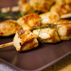 Chicken Kebab or Kabob Skewers. Selective focus. 